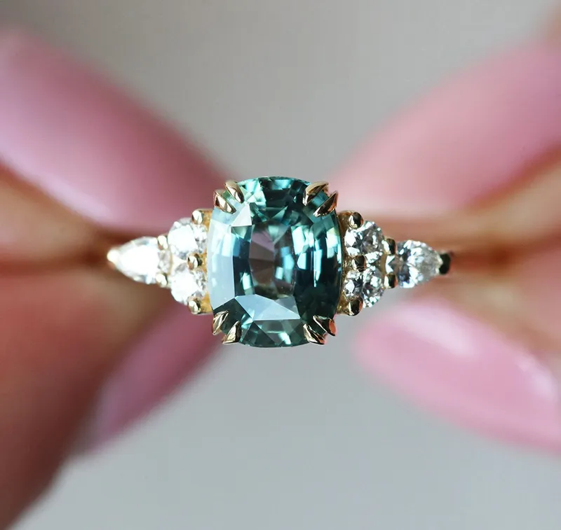 Judy Mint Sapphire Diamond Ring blue sapphire cushion cut engagement ring