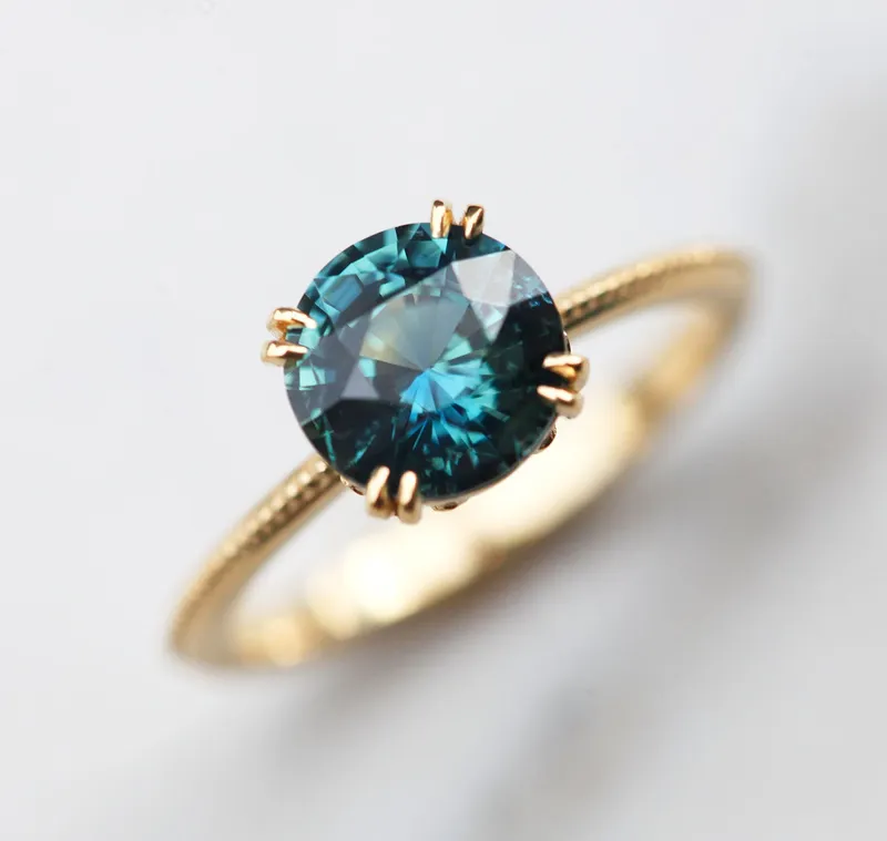 Julia Teal Sapphire Ring sapphire round cut engagement ring