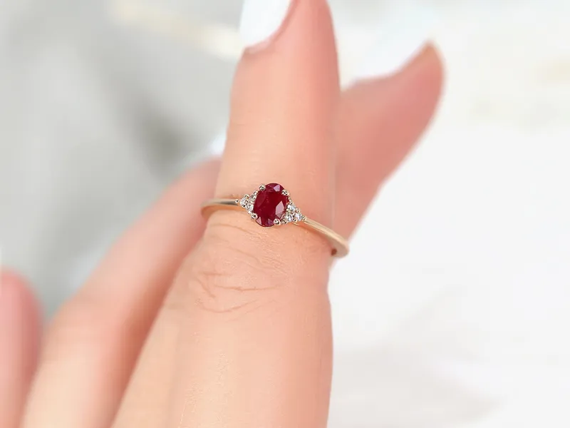 Ready to Ship Juniper 6x4mm 14kt Rose Gold Ruby Diamond Oval Cluster Ring vy 8