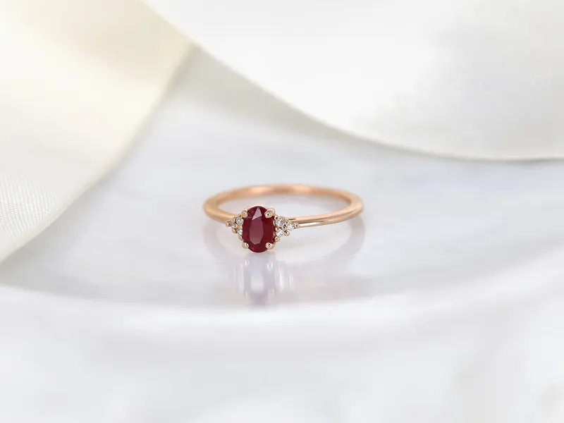 Ready to Ship Juniper 6x4mm 14kt Rose Gold Ruby Diamond Oval Cluster Ring vy 4