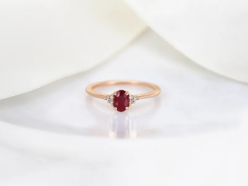 Ready to Ship Juniper 6x4mm 14kt Rose Gold Ruby Diamond Oval Cluster Ring vy 5