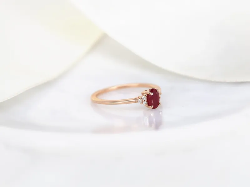 Ready to Ship Juniper 6x4mm 14kt Rose Gold Ruby Diamond Oval Cluster Ring vy 6