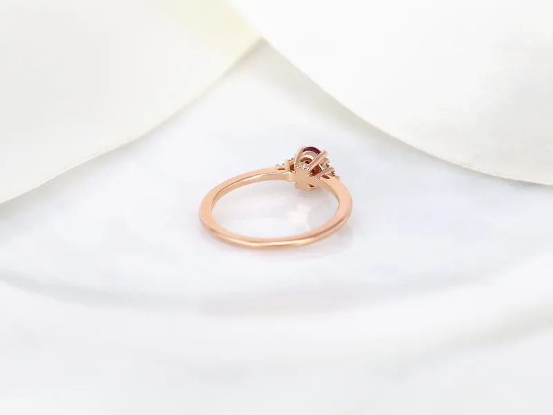 Ready to Ship Juniper 6x4mm 14kt Rose Gold Ruby Diamond Oval Cluster Ring vy 7