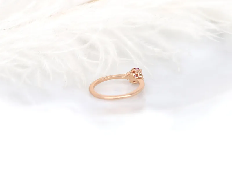 Ready to Ship Juniper 6x4mm 14kt Rose Gold Pink Sapphire Diamonds Dainty Oval Cluster Ring view 6