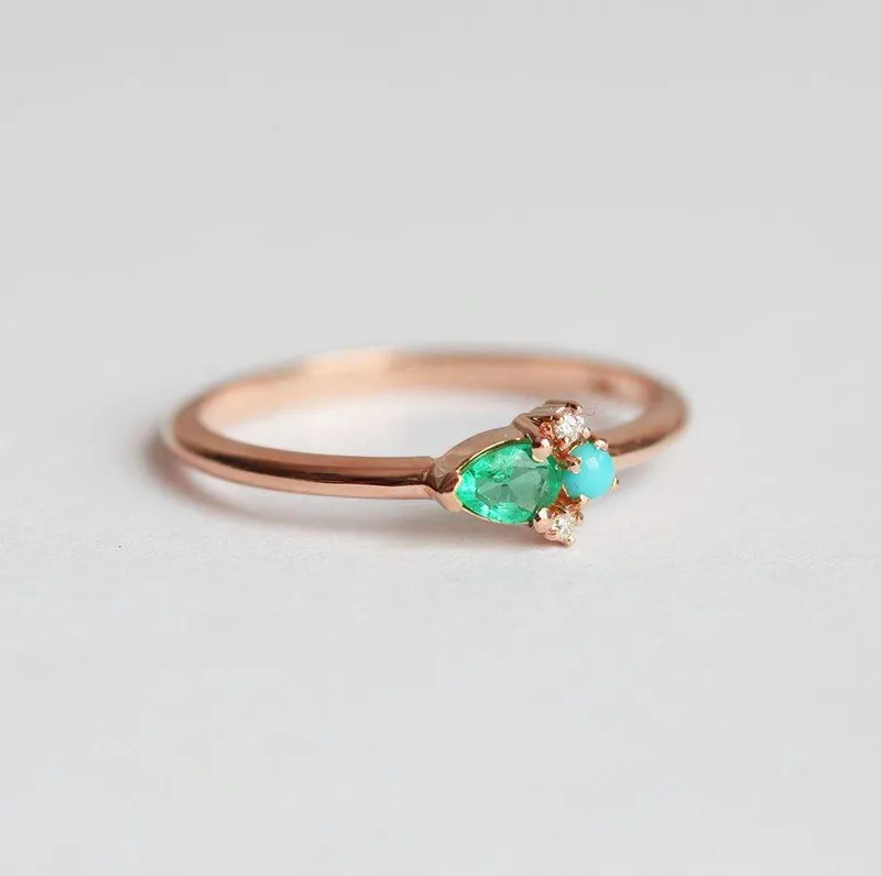 Juno Pear Emerald Cluster Ring vy 6