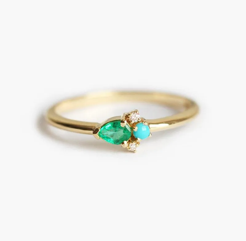 Juno Pear Emerald Cluster Ring green emerald emerald cut engagement ring