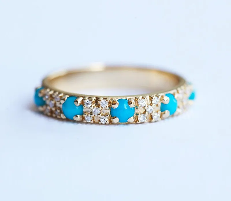 KHALID DIAMONDS AND TURQUOISE WEDDING BAND view 2