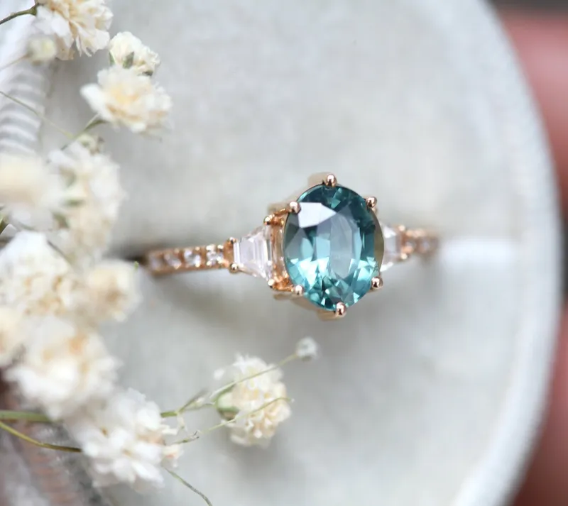 KASIA TEAL SAPPHIRE DIAMOND RING vy 2