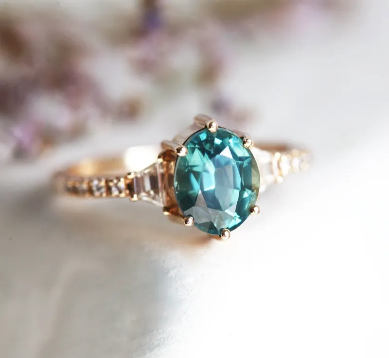 KASIA TEAL SAPPHIRE DIAMOND RING vy 4