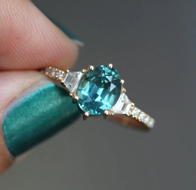 KASIA TEAL SAPPHIRE DIAMOND RING vy 5
