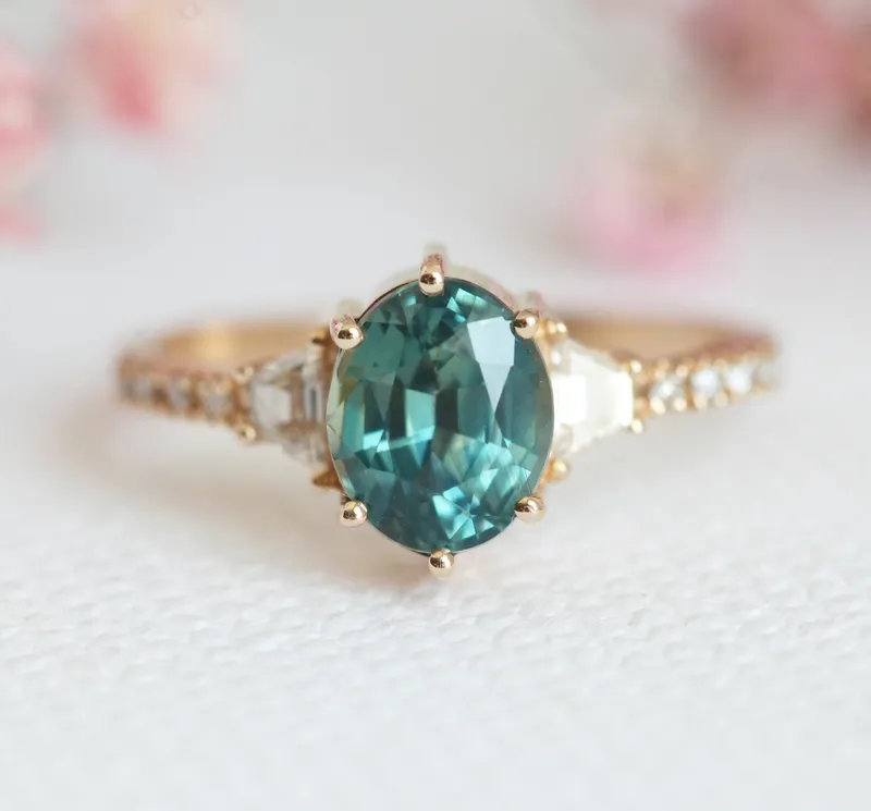 KASIA TEAL SAPPHIRE DIAMOND RING vy 6