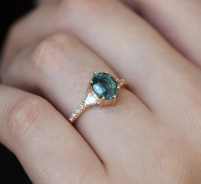 KASIA TEAL SAPPHIRE DIAMOND RING vy 8