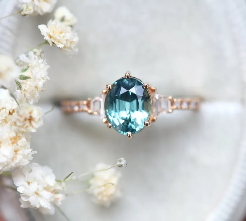 KASIA TEAL SAPPHIRE DIAMOND RING sapphire oval cut engagement ring