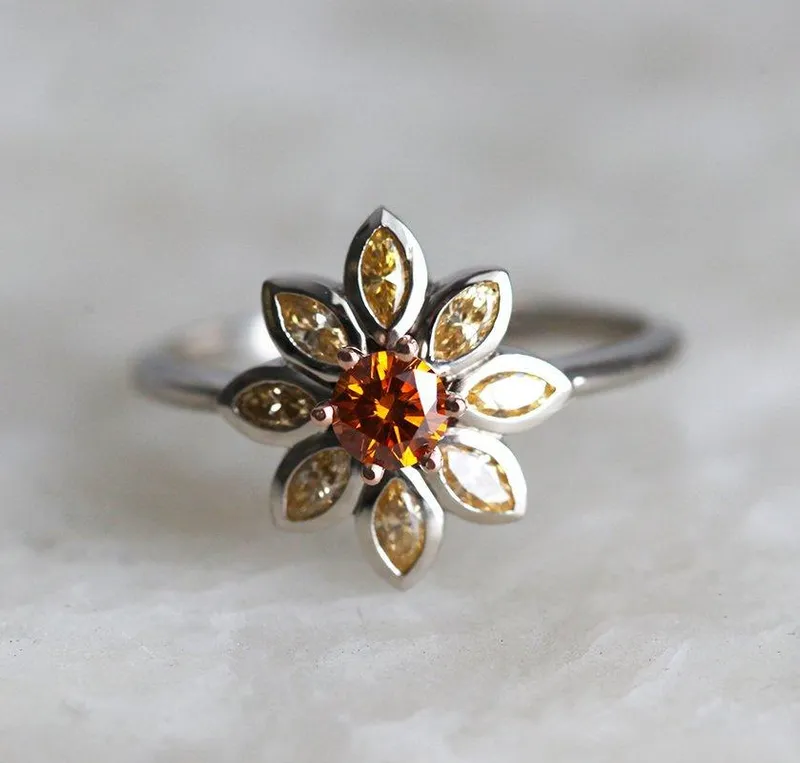 Katy Orange Diamond Ring, Yellow Diamond Ring view 2
