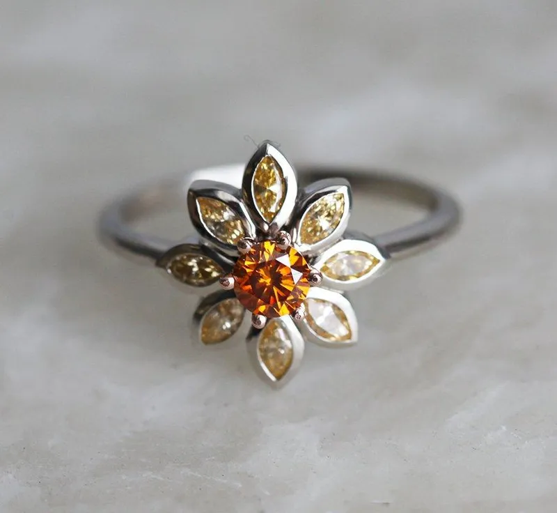 Katy Orange Diamond Ring, Yellow Diamond Ring view 3
