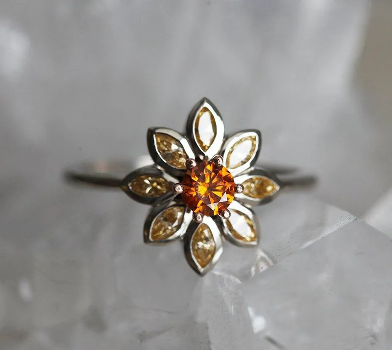 Katy Orange Diamond Ring, Yellow Diamond Ring view 4