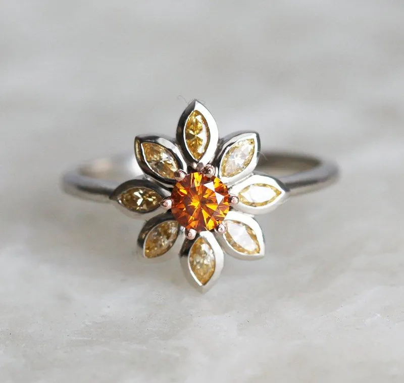 Katy Orange Diamond Ring, Yellow Diamond Ring diamond round cut engagement ring
