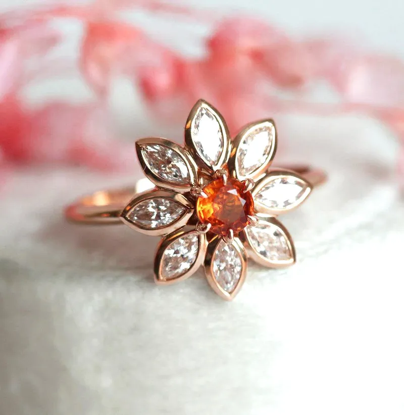 Katy Orange Sapphire Diamond Ring view 10