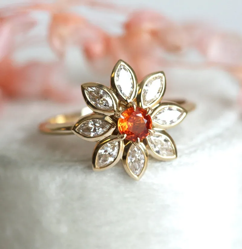 Katy Orange Sapphire Diamond Ring view 11