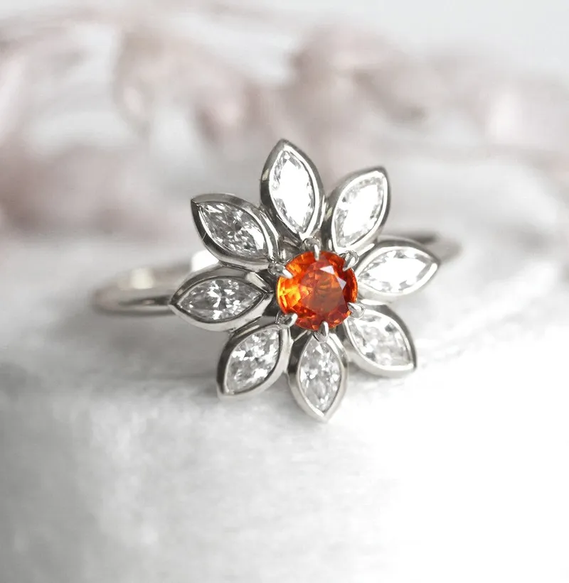 Katy Orange Sapphire Diamond Ring view 12