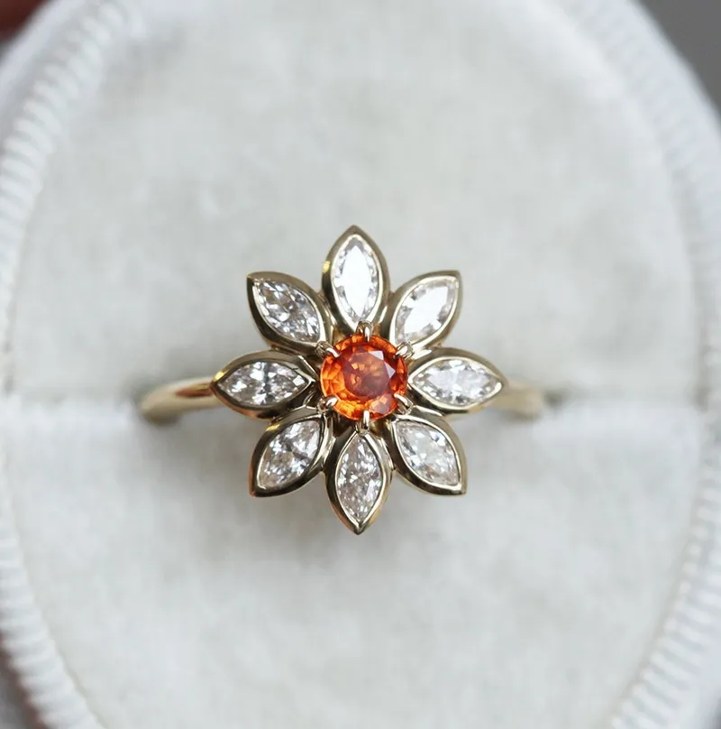 Katy Orange Sapphire Diamond Ring view 5
