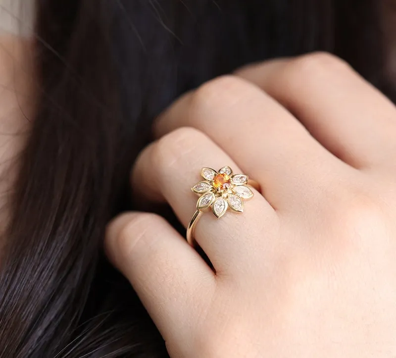 Katy Orange Sapphire Diamond Ring view 6