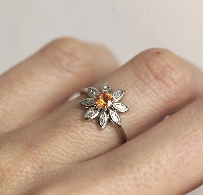 Katy Orange Sapphire Diamond Ring view 7