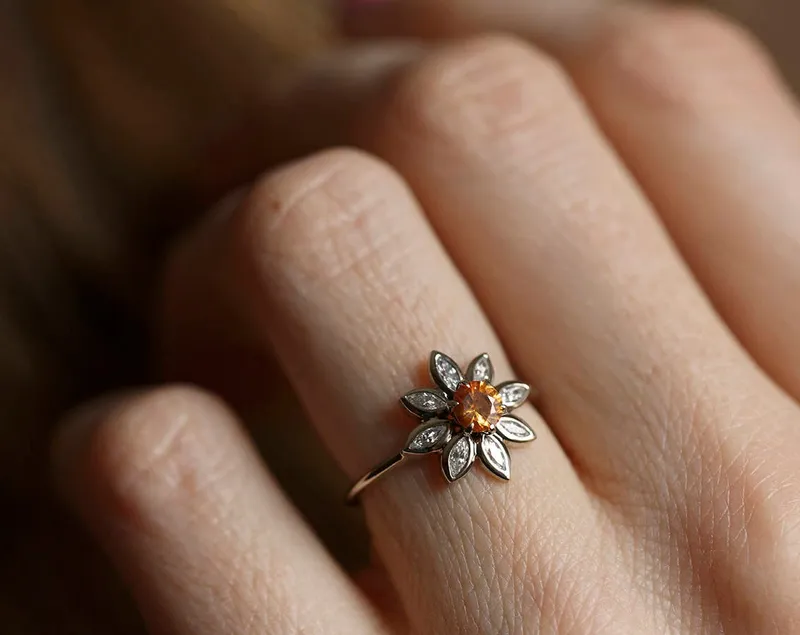 Katy Orange Sapphire Diamond Ring view 8
