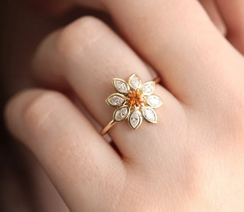 Katy Orange Sapphire Diamond Ring view 9