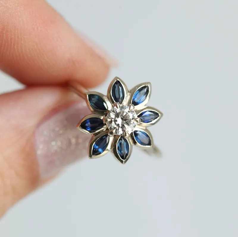 Katy Round Diamond Blue Sapphire Ring view 10