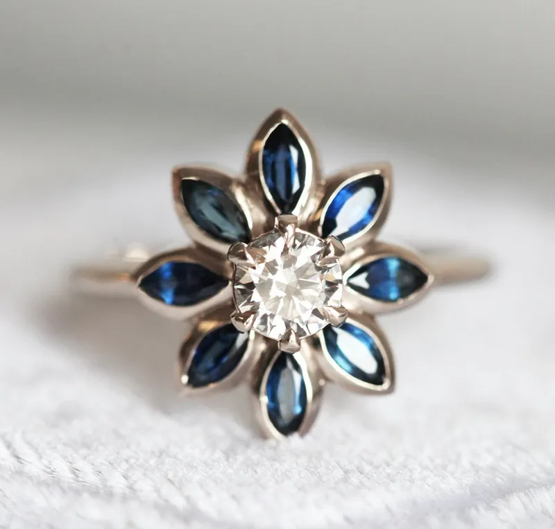 Katy Round Diamond Blue Sapphire Ring view 2