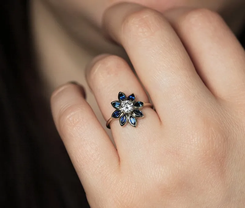 Katy Round Diamond Blue Sapphire Ring view 3