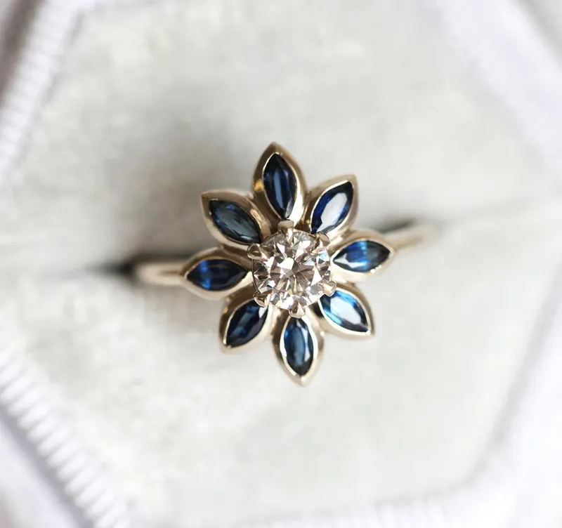 Katy Round Diamond Blue Sapphire Ring view 4