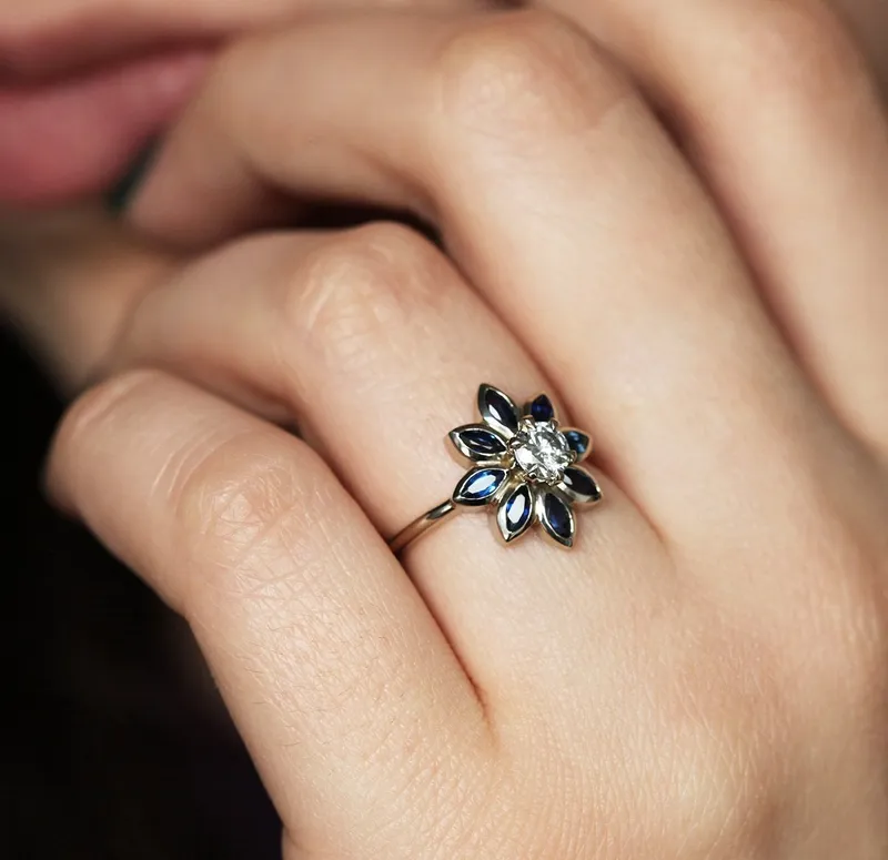 Katy Round Diamond Blue Sapphire Ring view 5