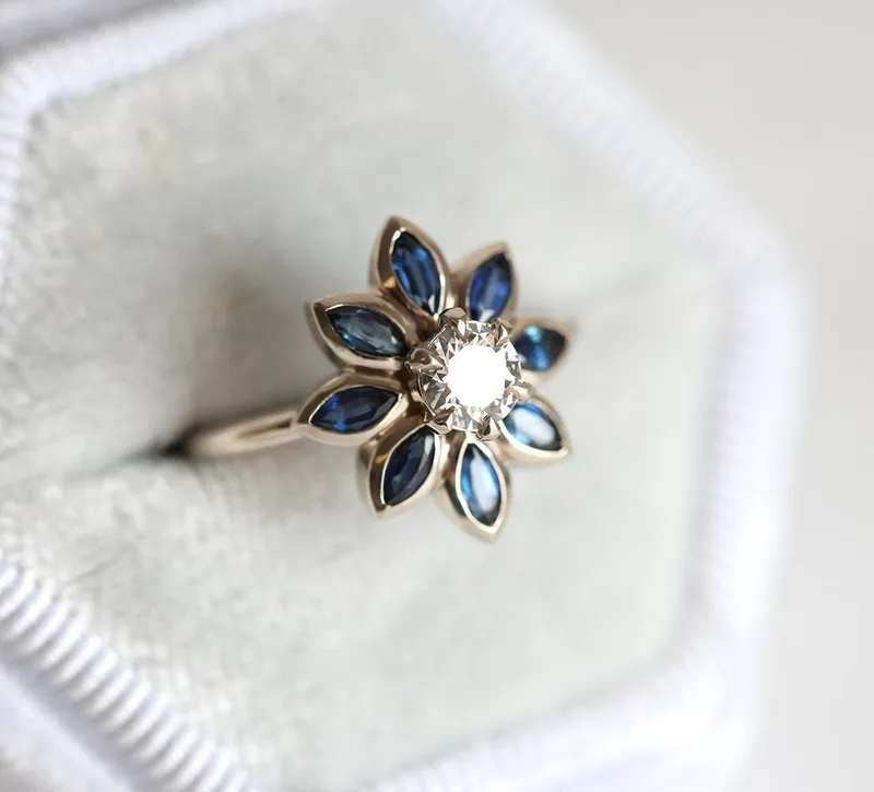 Katy Round Diamond Blue Sapphire Ring view 6