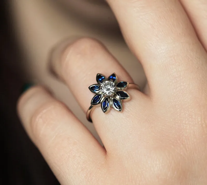 Katy Round Diamond Blue Sapphire Ring view 7