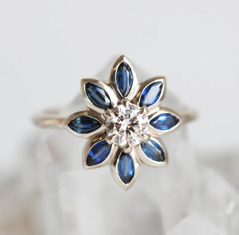 Katy Round Diamond Blue Sapphire Ring view 8