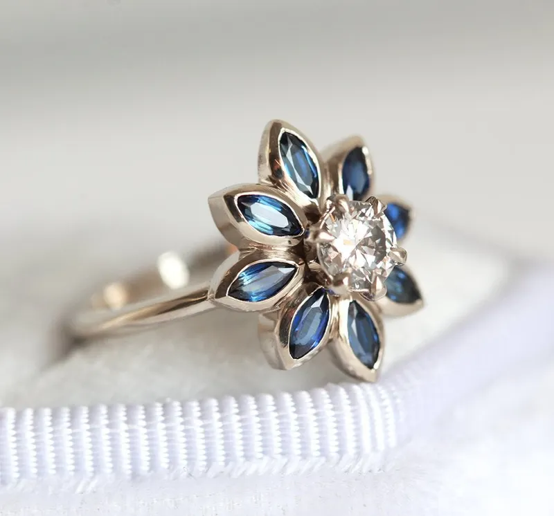 Katy Round Diamond Blue Sapphire Ring view 9