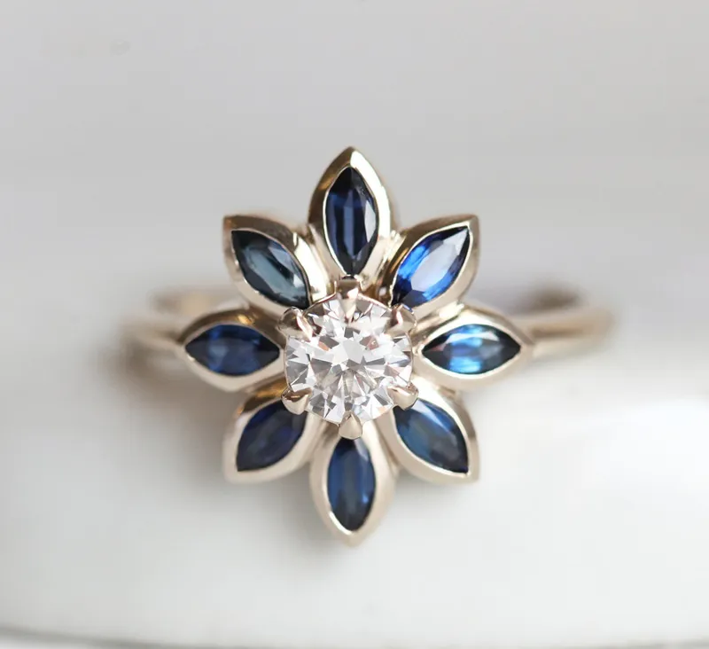 Katy Round Diamond Blue Sapphire Ring diamond round cut engagement ring