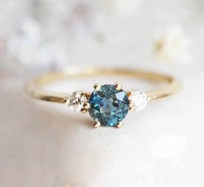 Kelly Blue Sapphire Diamond Ring round cut engagement ring