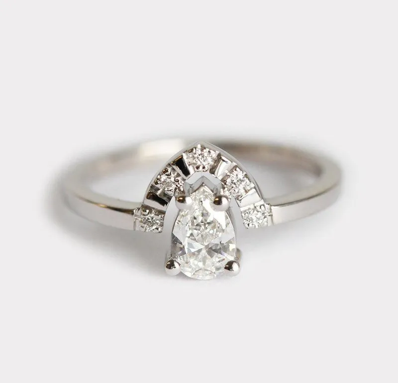 Kelsey Dainty Diamond Engagement Ring With Curved Diamond Band view 2