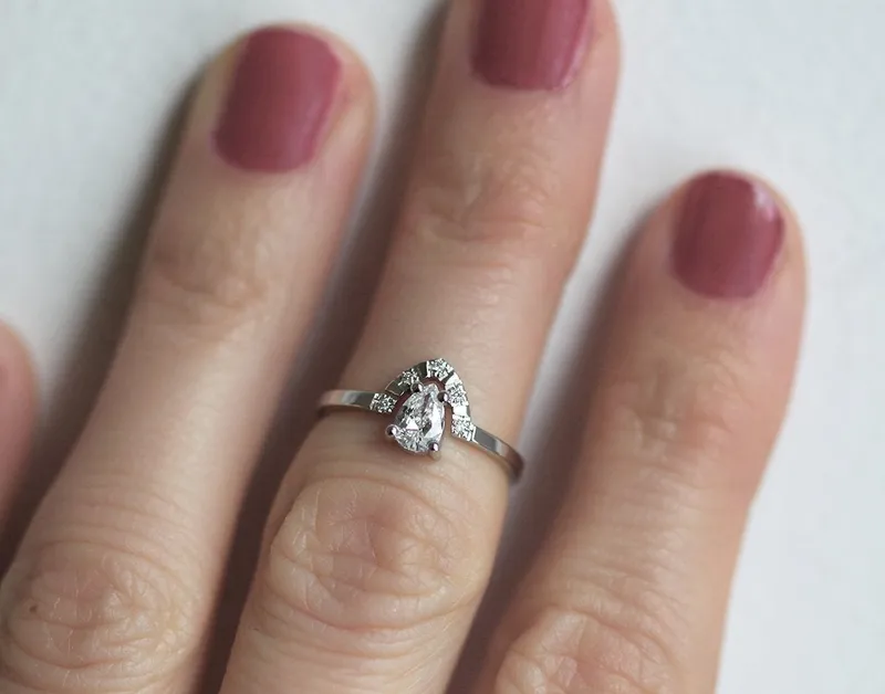 Kelsey Dainty Diamond Engagement Ring With Curved Diamond Band view 3