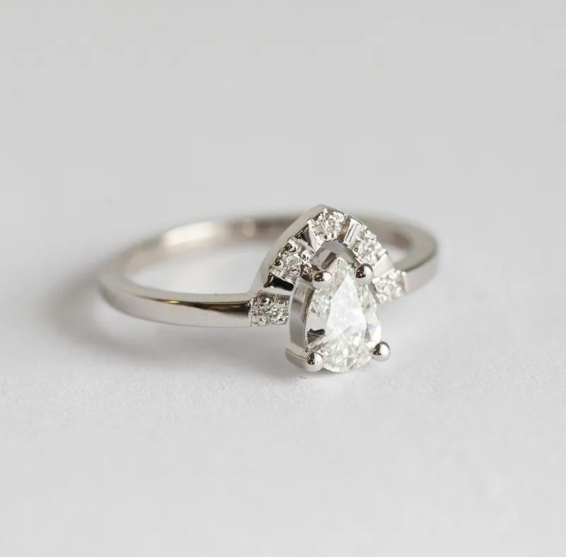 Kelsey Dainty Diamond Engagement Ring With Curved Diamond Band view 4