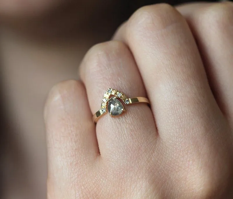 KELSEY PEAR SALT & PEPPER DIAMOND RING view 3
