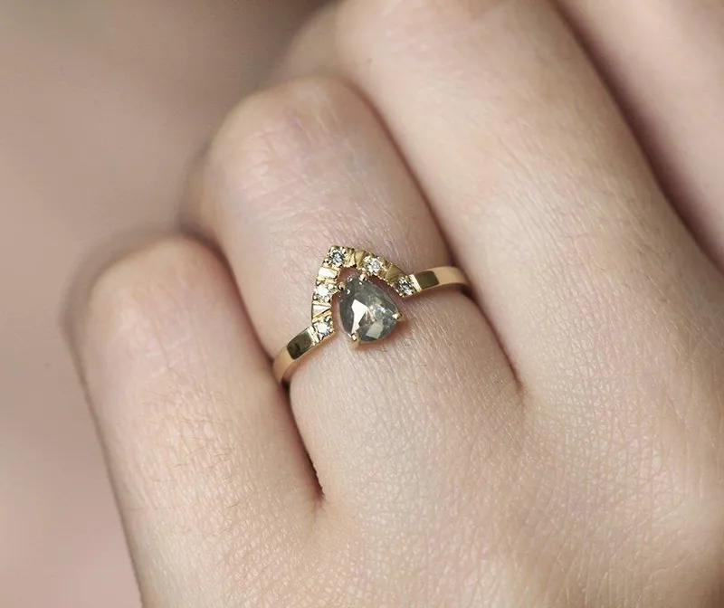 KELSEY PEAR SALT & PEPPER DIAMOND RING view 4