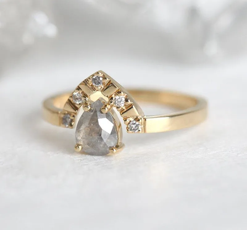 KELSEY PEAR SALT & PEPPER DIAMOND RING view 8