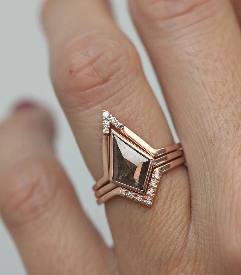 Kendall Kite Salt & Pepper Diamond Ring Set view 2