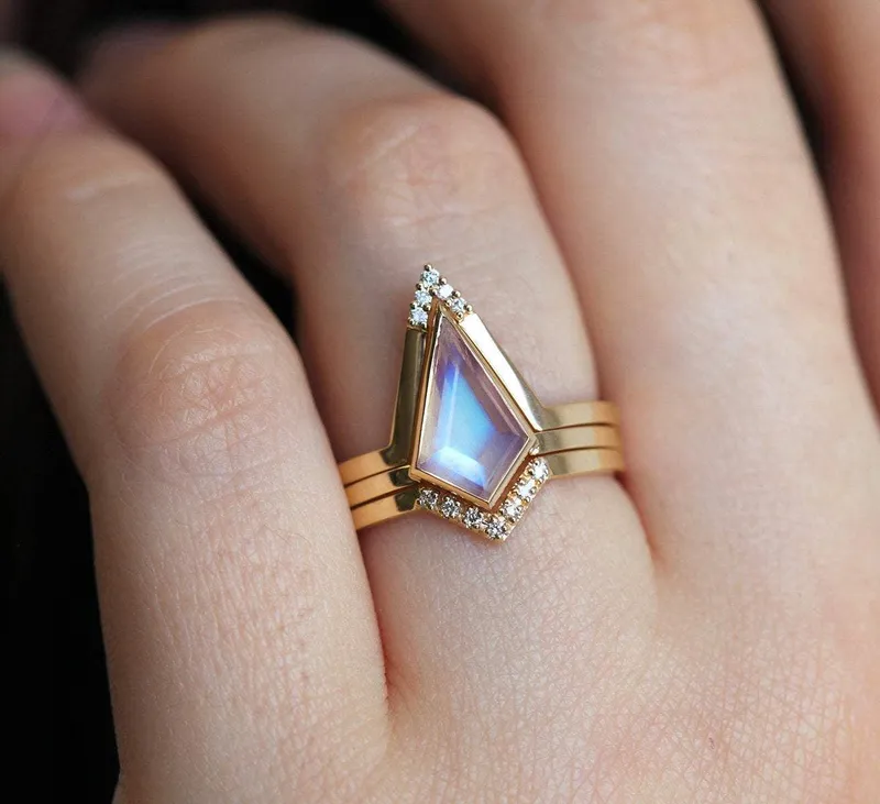Kerry Kite Moonstone Diamond Ring Set view 11