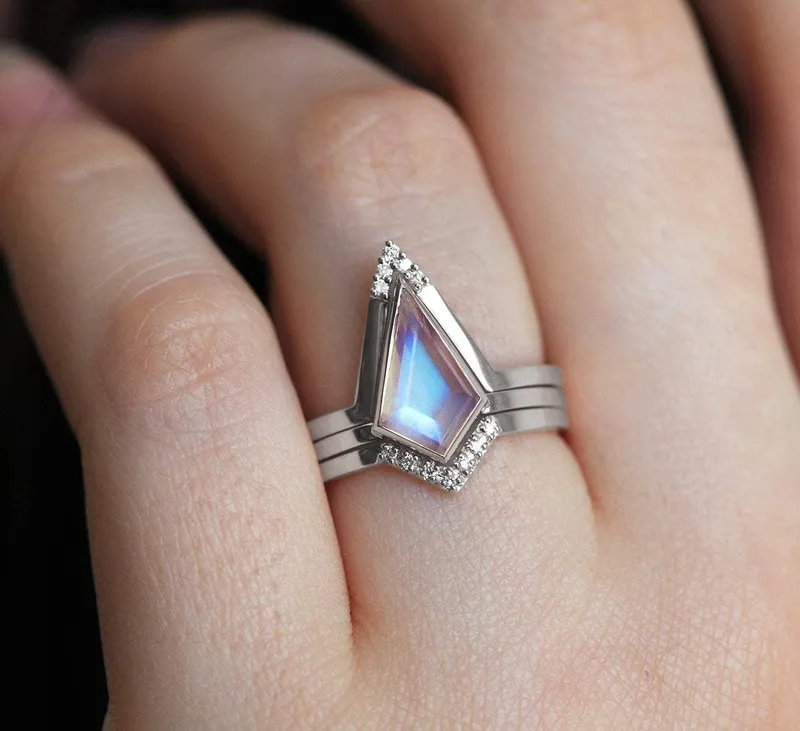 Kerry Kite Moonstone Diamond Ring Set view 12