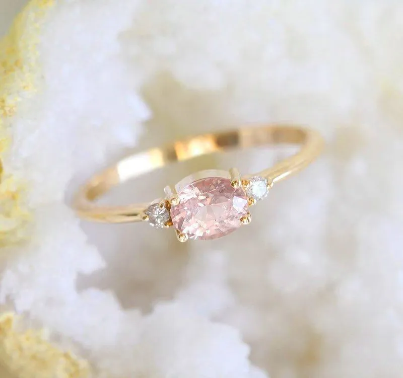 Keya Peach Sapphire Diamond Ring view 10